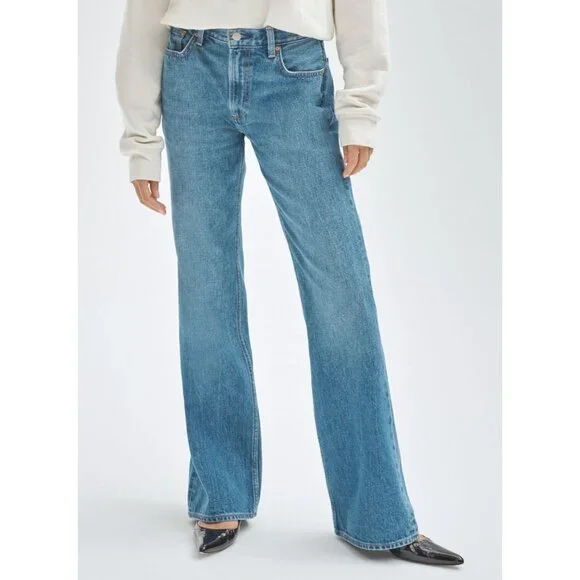Aritzia Denim Forum The Marianne High Rise Loose Flare Long Inseam Light Wash 28 - Picture 5 of 16